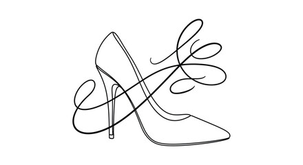 Obraz premium High heel shoe line art illustration with decorative swirls stiletto footwear minimalist