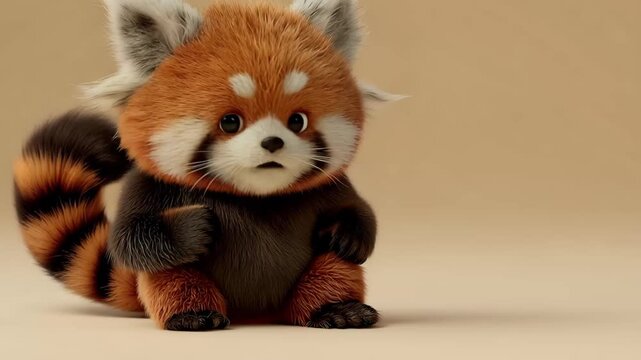 Cute red panda sits and looks around in a simple setting during the day