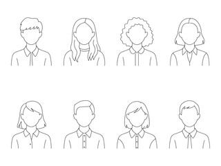 Fototapeta premium Modern avatar characters outline icon set diverse people
