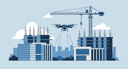 Obraz premium Aerial Construction Progress Monitoring with Drone Surveillance on Modern Buildings