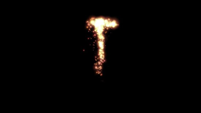 Glowing golden fire letter T on transparent background

Bright fiery particles and golden sparks dynamically forming letter T shape with alpha channel

