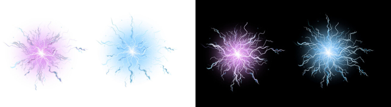 PNG image of&nbsp;Realistic electrical discharge or energy sphere with glowing blue and pink lightning on transparent background