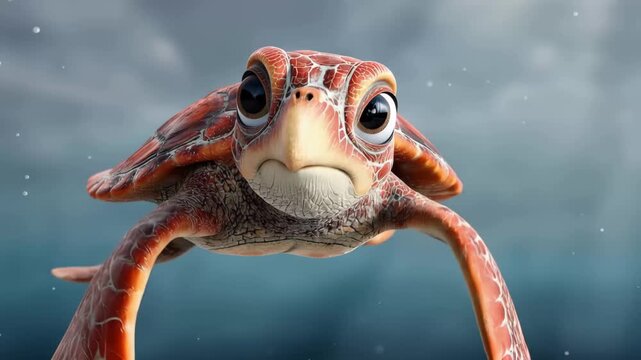 Young turtle swims in ocean waters surrounded by light and shadows during a calm moment in nature