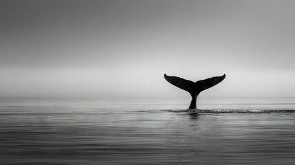 Fototapeta premium Whale Tail Breaking Ocean Surface at Sunrise