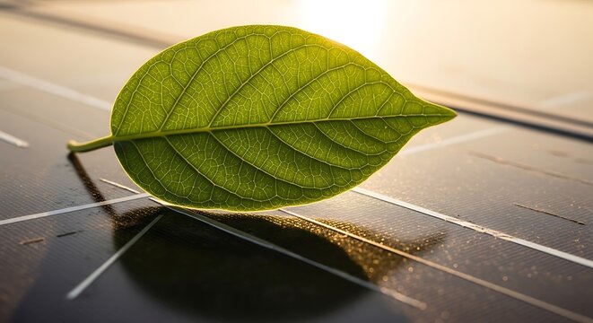 A single green leaf resting on a textured surface with shadows illustration
