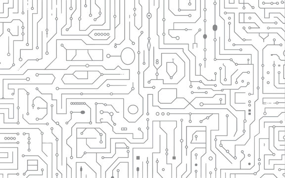 seamless white circuit board pattern with electronic components and pathways for tech design