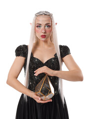 Naklejka premium Beautiful elf girl with decor on white background
