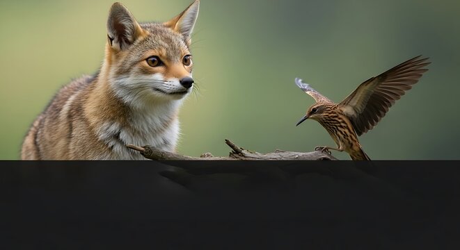 Cunning fennec fox eyeing a bird in mid-flight during a chase in natural habitat illustration