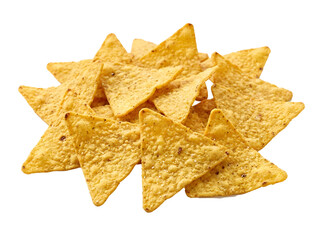 Fototapeta premium A pile of crispy golden tortilla chips on a transparent background perfect for snacking or as a side dish