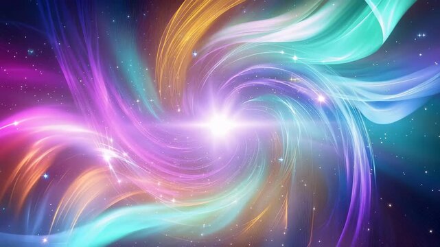 Colors swirl in a bright cosmic scene with stars during a space animation set in the universe