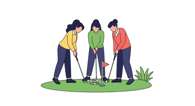 Group of People Playing Mini Golf Outdoors on Green Field