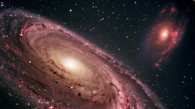 Galaxy view from a telescope capturing the Andromeda and Triangulum galaxies in deep space at night
