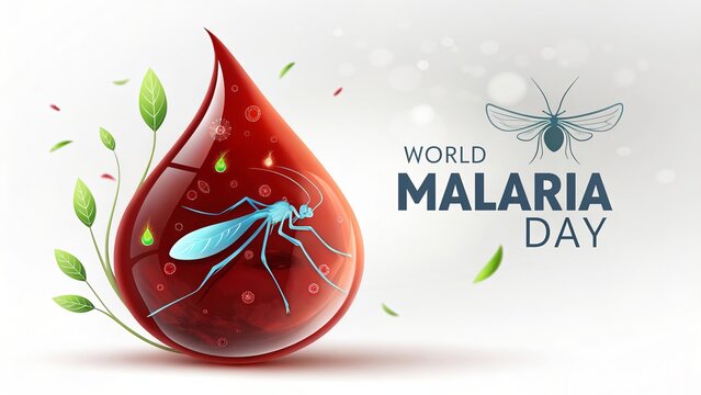 World Malaria Day artwork combining medical symbolism and mosquito threat.

