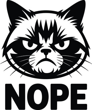 Grumpy cat face with nope text animal
