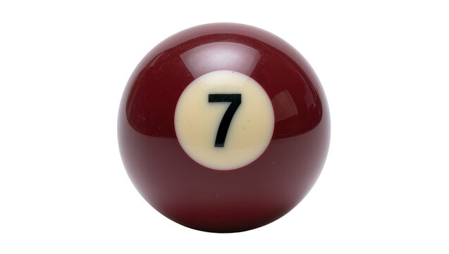 Maroon billiard ball with number 7, isolated on transparent background