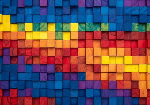 Rustic Vibrant Painted Wood Block Abstract Texture