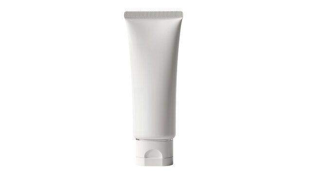 Blank white plastic cosmetic squeeze tube with flip-top cap, isolated on transparent background