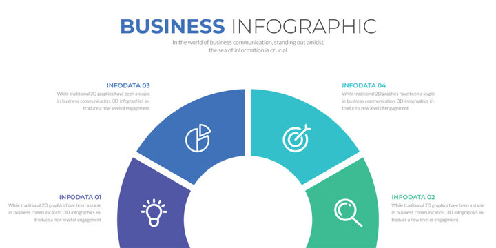 Modern Circular Business Infographic Template with 4 Steps, Data Visualization, Marketing Strategy Diagram, Minimal Corporate Presentation Design