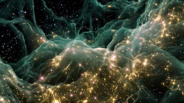 Explore the vastness of space with glowing stars and swirling gas in an expansive cosmic setting at night