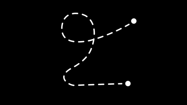 Professional, motion, graphic, featuring, a, white, dotted, line, journey, with, loopy, route, on, black, ideal, for, logistics, mapping, and, creative, video, overlays.
