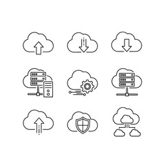 Fototapeta premium Cloud computing and data transfer icons set against a white background