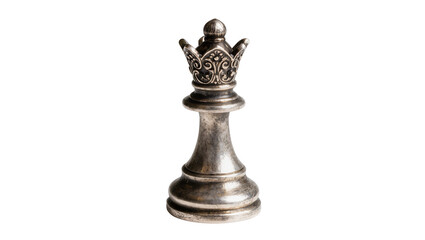 Fototapeta premium Ornate silver queen chess piece detailed with crown, isolated on transparent background