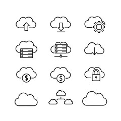 Fototapeta premium Cloud computing icons vector set illustrating data storage and online services