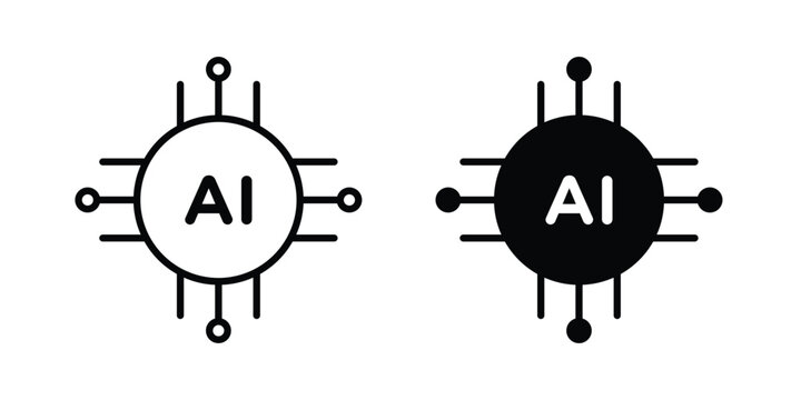 AI chip icon vector graphic clipart and line art style set