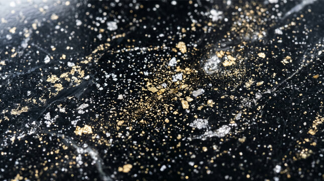 Luxury black marble texture with gold and silver leaf flake decor
