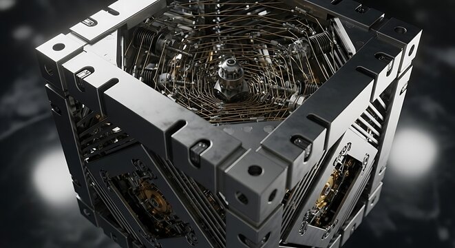 Close-up of a computer power supply unit with exposed internal components