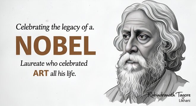 Rabindranath Tagore illustration for 22 Shey Shrabon Rabindra Jayanti Social Media Post, Web Banner, Status