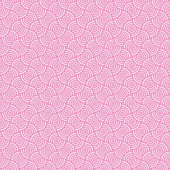 Fototapeta premium Seamless geometric pattern with pink and white concentric circles, modern abstract background with repeating circular shapes, ideal for wallpaper, textile, packaging, and surface design