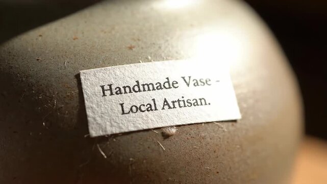 Handmade Local Artisan Vase Label Close-up
