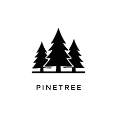 Fototapeta premium Simple black silhouette of three pine trees with text below