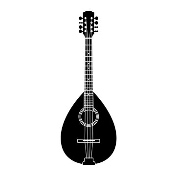 A simple black and white illustration of a mandolin instrument