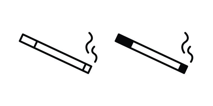 Cigarette icon vector graphic clipart and line art style set