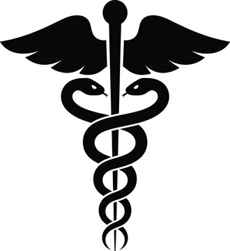 Classic medical caduceus symbol with entwined snakes and wings vector illustration