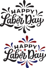 Naklejka premium Happy labor day calligraphy designs with festive fireworks and patriotic colors