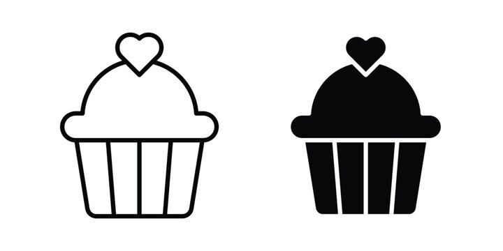 Cupcake icon vector graphic clipart and line art style set