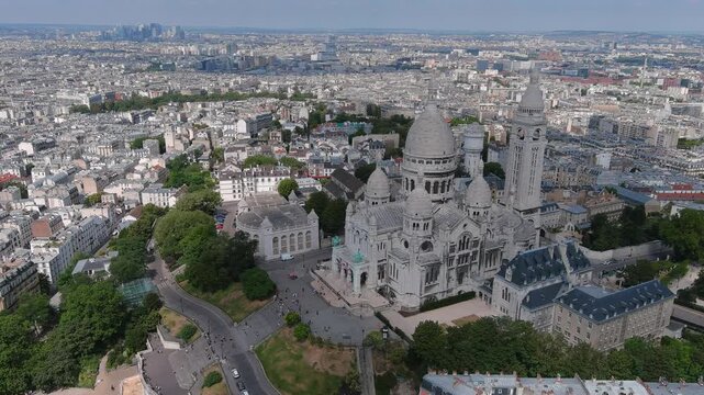 Aerial view of basilica Sacre Coeur (Sacr&eacute;-C&oelig;ur), iconic landmark in Paris, capital city of France, Europe