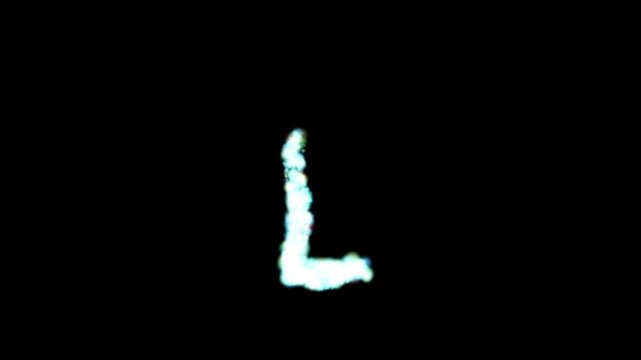 Glowing blue particle letter L on transparent background

Bright cool particles dynamically forming letter L shape with alpha channel for compositing
