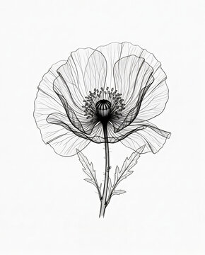 Minimal black and white botanical line drawing of a flower, elegant and clean for artistic and design use.