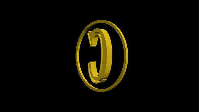 3 d golden letter c rotating animation with circular frame on 4k black background