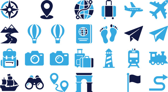 Set of travel and vacation icons for journey planning and exploration.