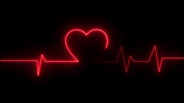 Glowing neon Displaying blue exercise cords with grey foam handles hanging on dark gym wall, neon EKG overlay.4k motion video
