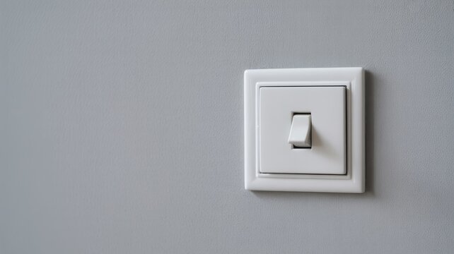 Minimalist white light switch on a smooth gray wall
