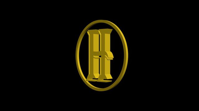 3 d golden letter h rotating animation on 4k black background, luxury brand identity