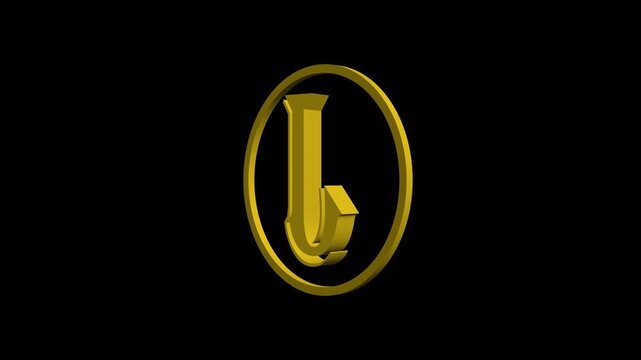 3 d rotating gold letter j monogram animation on 4k black background, alphabet