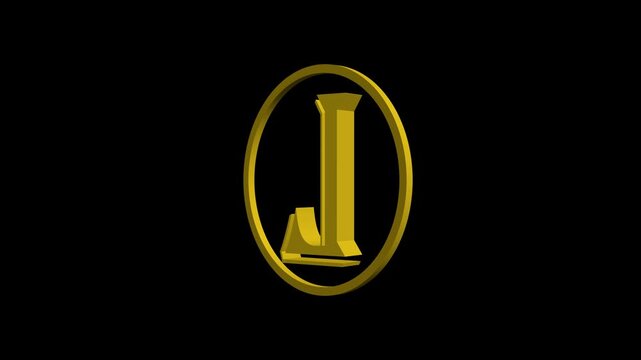 3 d gold letter l and j rotating animation on 4k black background, for branding alphabet