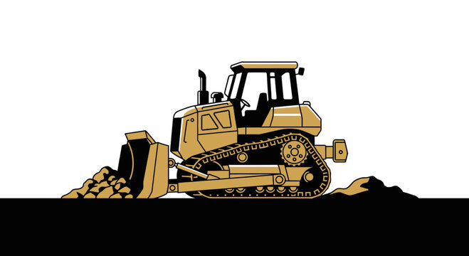 Illustration Of Heavy Duty Bulldozer Excavating Soil and Performing Earth Moving Construction